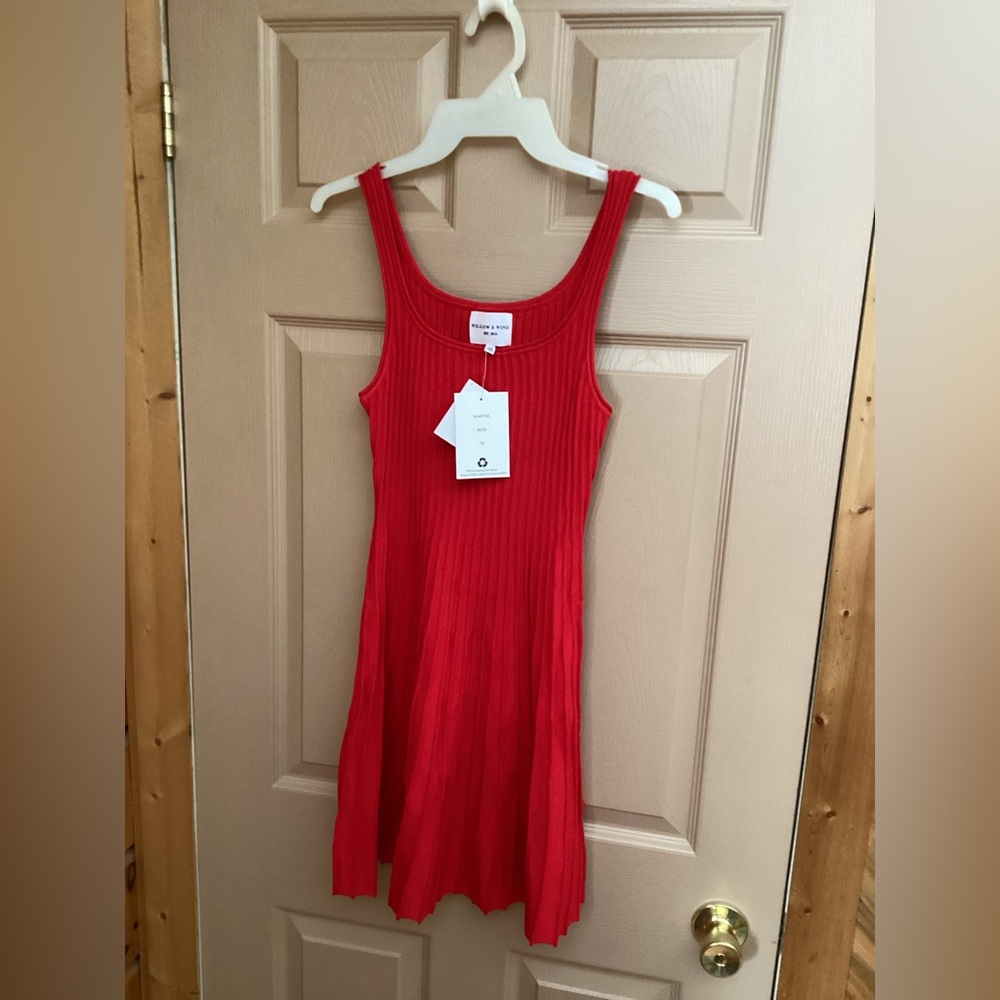 Red Ribbed Tank Mini Dress - Sleeveless Scoop Neck - NWT - Picture 2 of 5